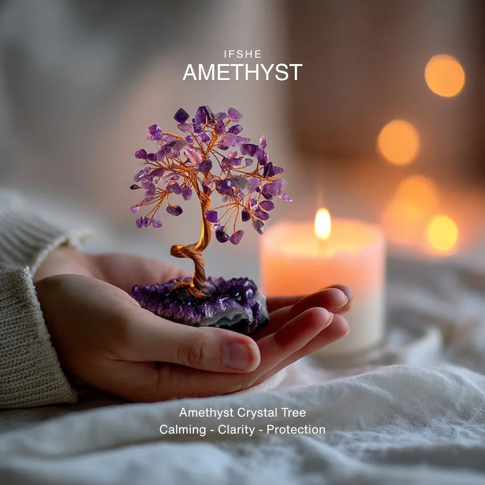 Natural Amethyst Crystal Tree with Adjustable Branches & Cluster Base