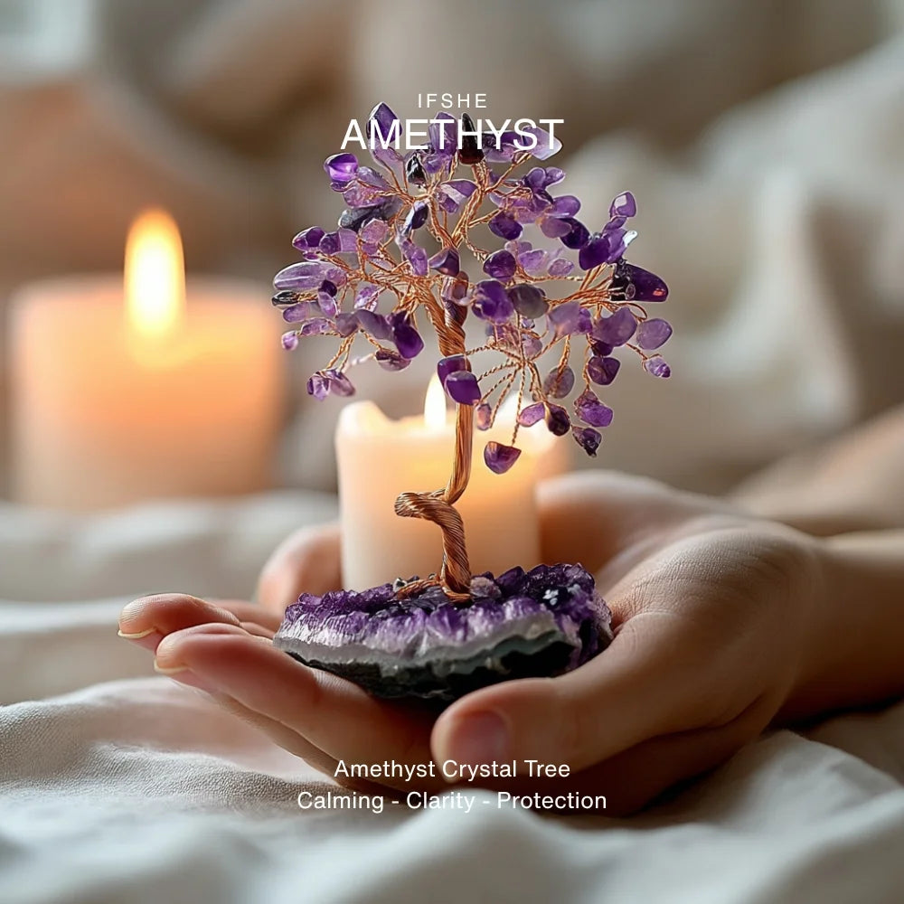 Natural Amethyst Crystal Tree with Adjustable Branches & Cluster Base