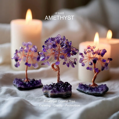 Natural Amethyst Crystal Tree with Adjustable Branches & Cluster Base