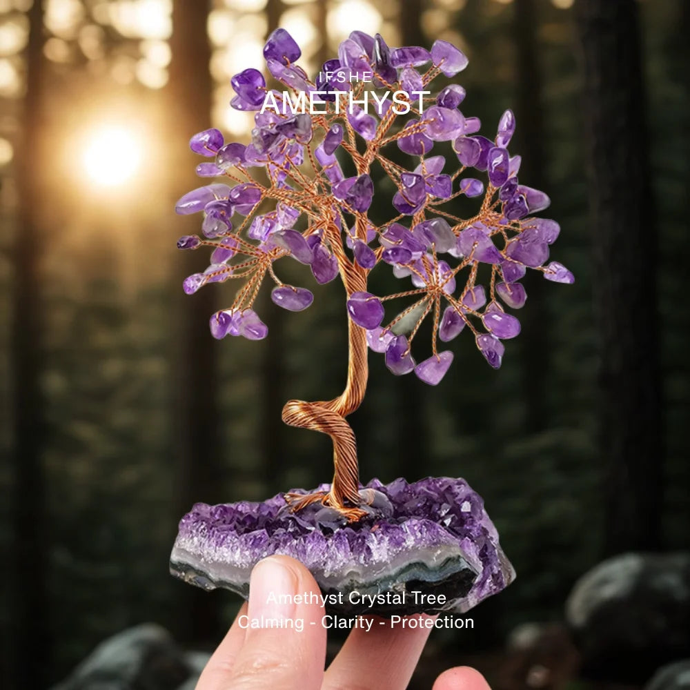 Natural Amethyst Crystal Tree with Adjustable Branches & Cluster Base