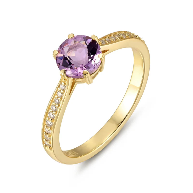 Natural Amethyst Engagement Ring Round Shaped