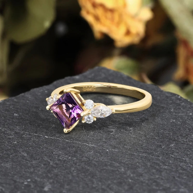 Natural Amethyst Ring With Moissanite Sterling Silver