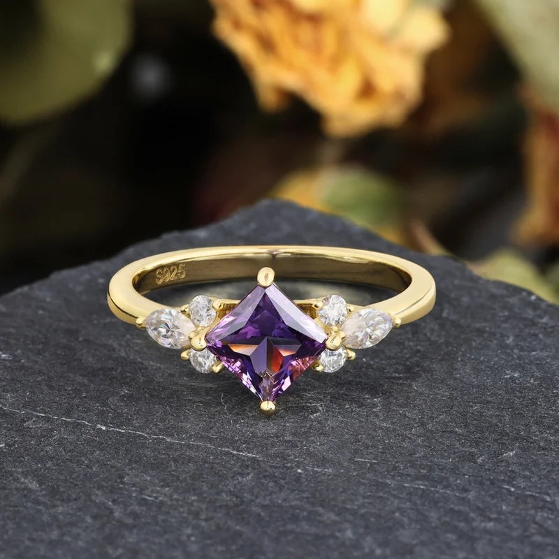 Natural Amethyst Ring With Moissanite Sterling Silver