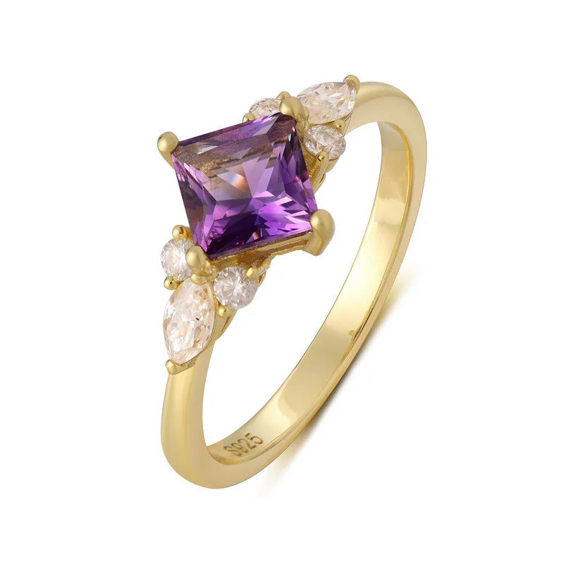 Natural Amethyst Ring With Moissanite Sterling Silver