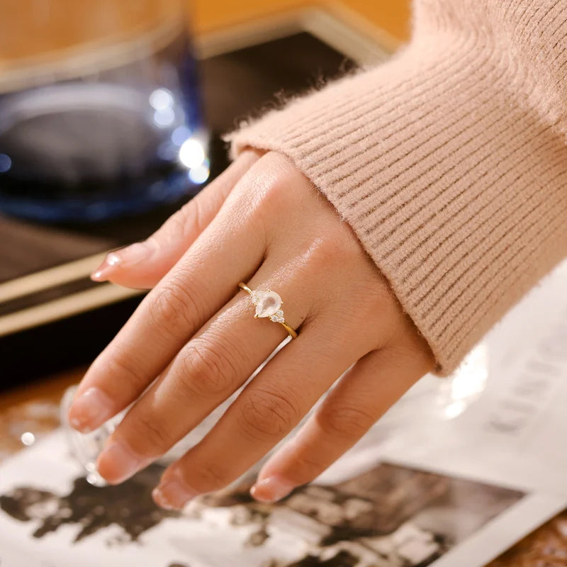 Natural Moonstone Ring Pear Shaped Sterling Silver