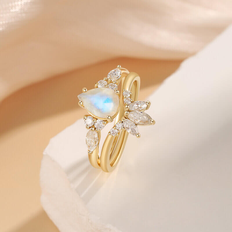 Natural Moonstone Ring Engagement Ring Set