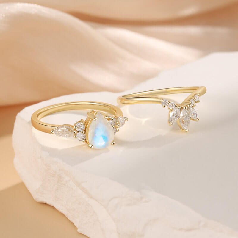 Natural Moonstone Ring Engagement Ring Set