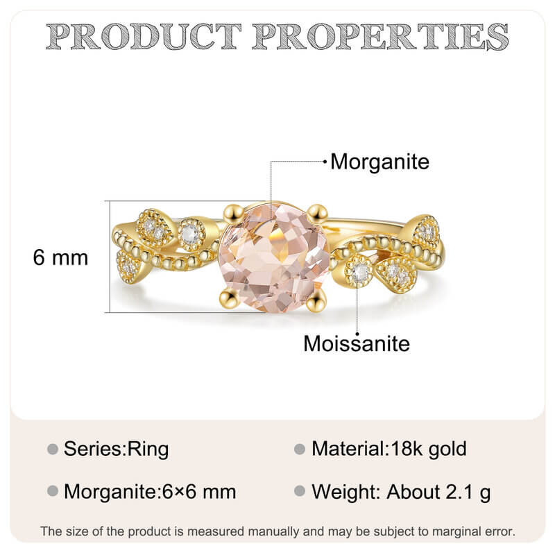 Natural Morganite Engagement Ring Round Shaped 18k Yellow Gold