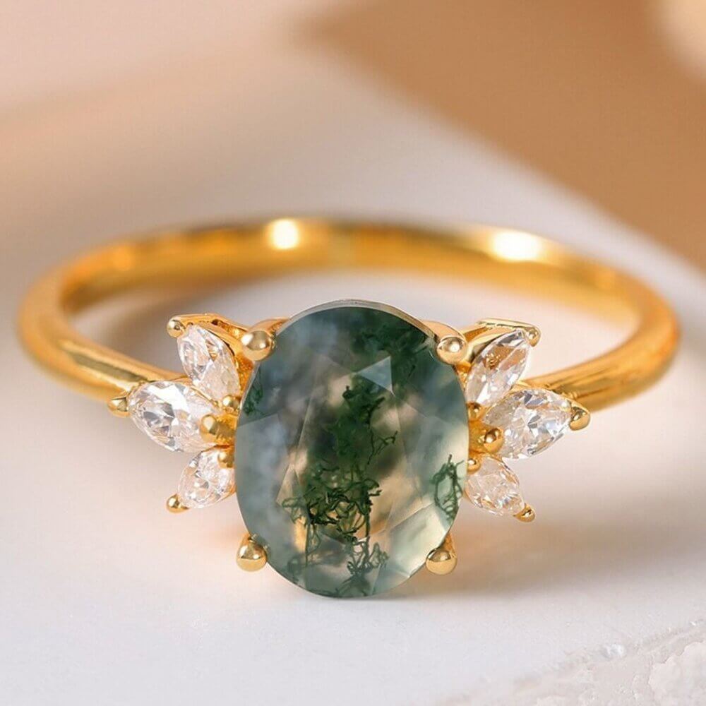 Moss Agate Engagement Rings