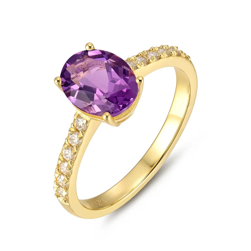 Natural Oval Cut Amethyst Ring with Moissanite