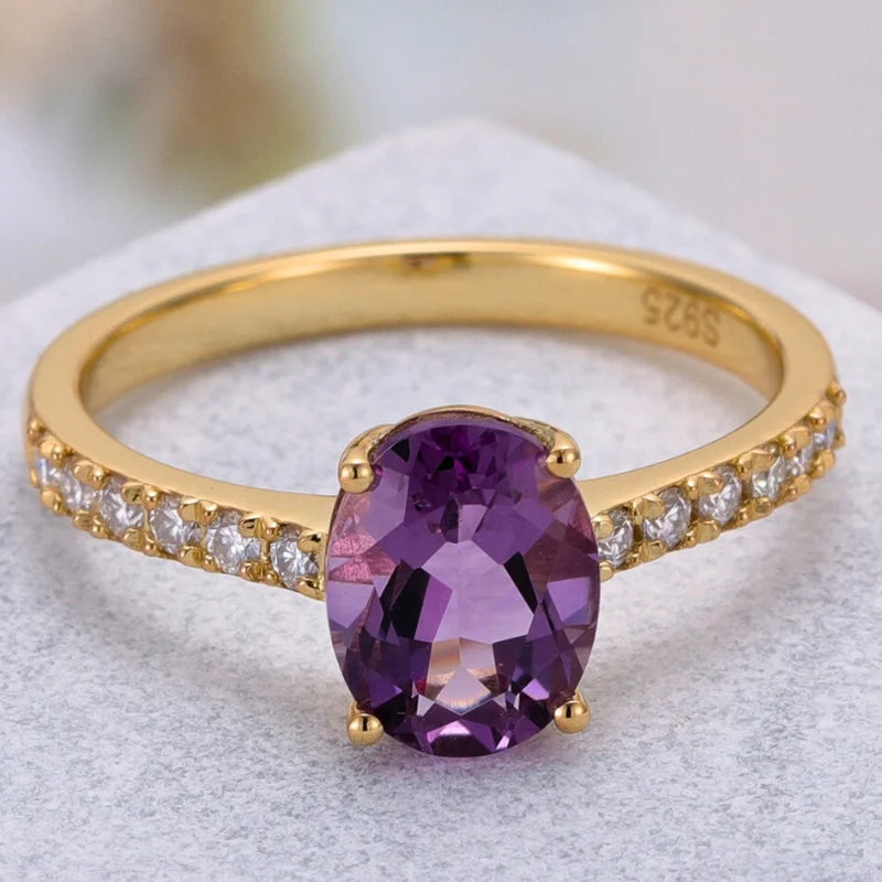 Natural Oval Cut Amethyst Ring with Moissanite