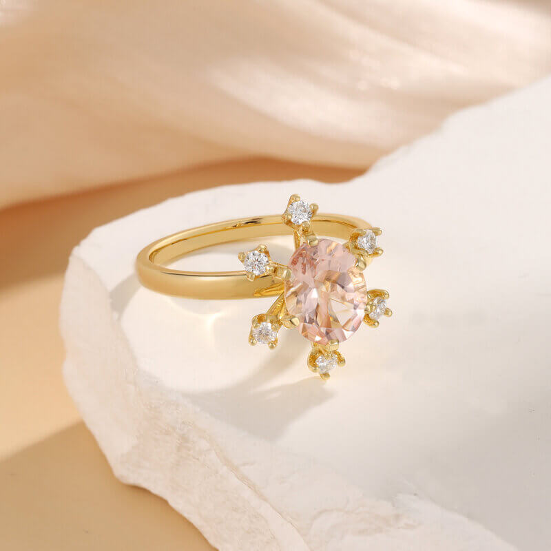 Natural Oval Cut Morganite Engagement Ring 18k Yellow Gold