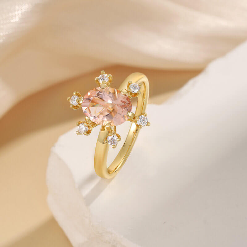 Natural Oval Cut Morganite Engagement Ring 18k Yellow Gold