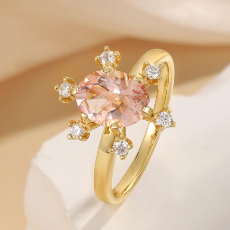 Natural Oval Cut Morganite Engagement Ring 18k Yellow Gold