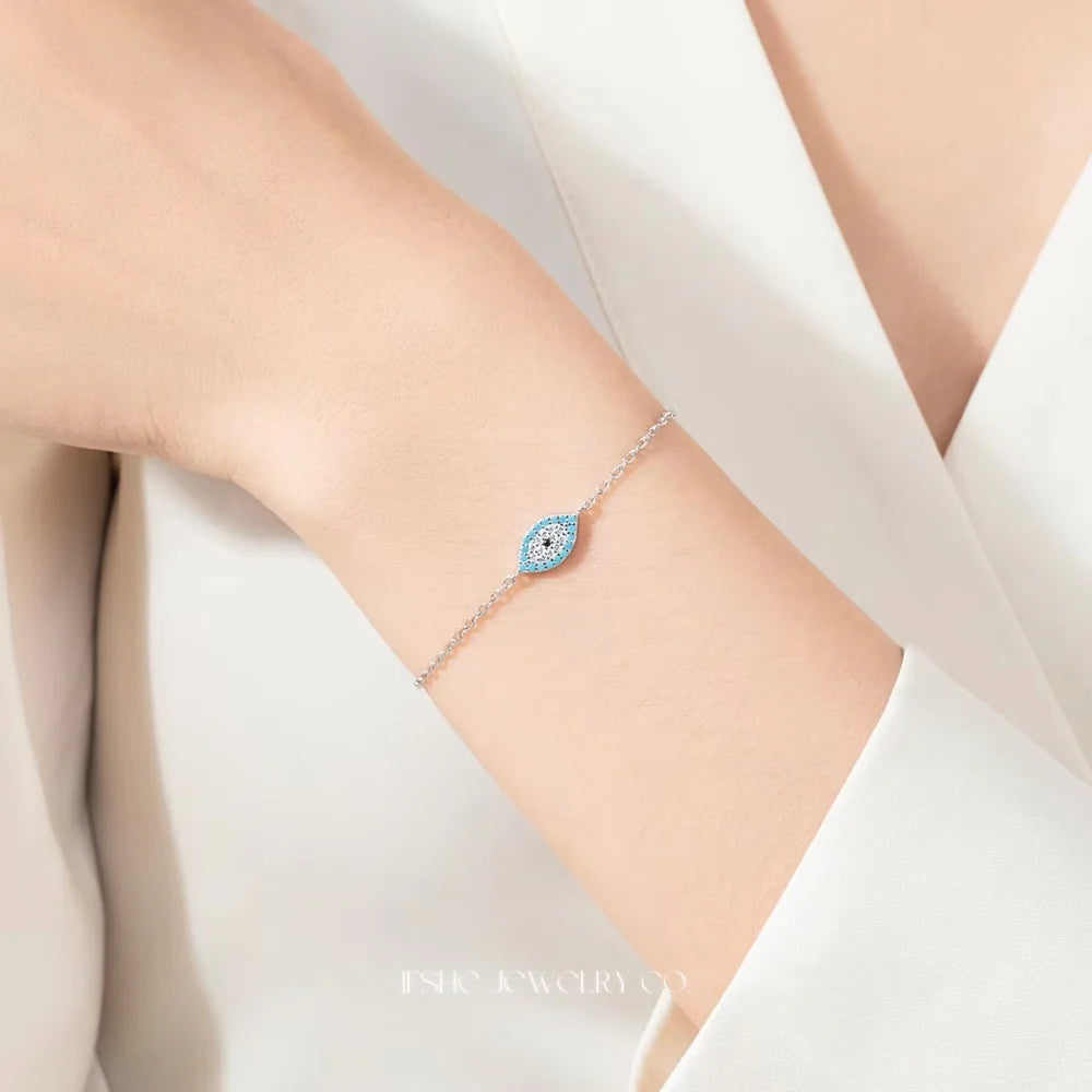 Natural Turquoise Evil Eye Bracelet in 925 Sterling Silver – Lucky Turkish Charm