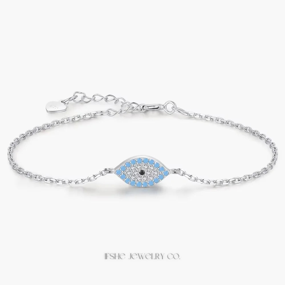 Natural Turquoise Evil Eye Bracelet in 925 Sterling Silver – Lucky Turkish Charm
