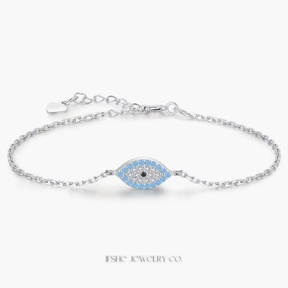 Natural Turquoise Evil Eye Bracelet in 925 Sterling Silver – Lucky Turkish Charm