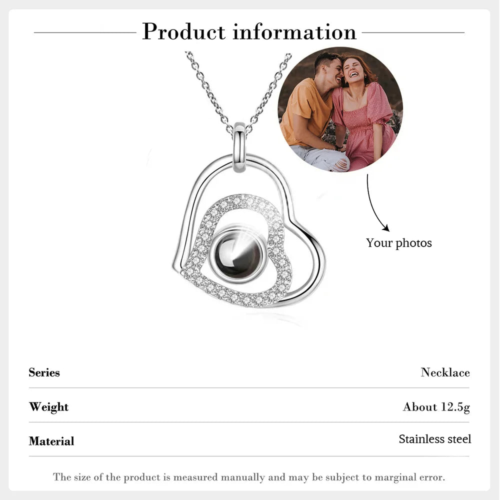 Necklace with Picture Inside, Photo Projection Necklace, Projection Jewellery Heart Pendant