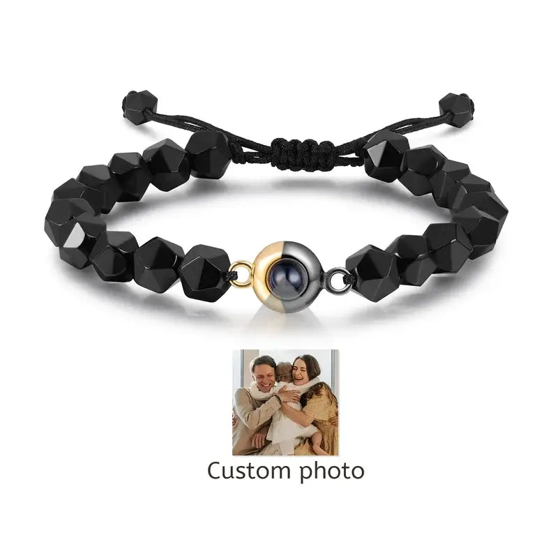 Obsidian Beaded Personalised Projection Photo Bracelet