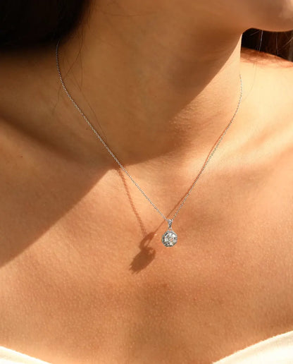Octagon halo pendant necklace in 925 sterling silver with a step cut clear stone