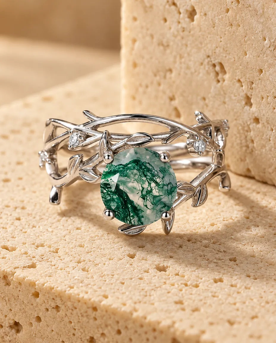 Moss Agate Ring Set - the complete set