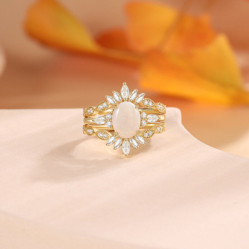Opal Engagement Ring Set with Moissanite Oval Cut