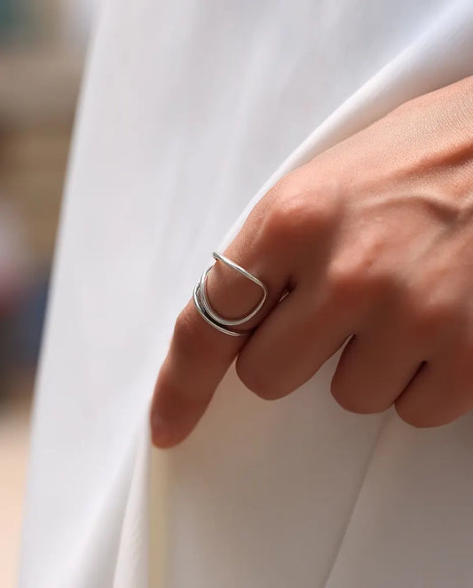 Open Line Ring in 925 Sterling Silver - worn on a model’s hand