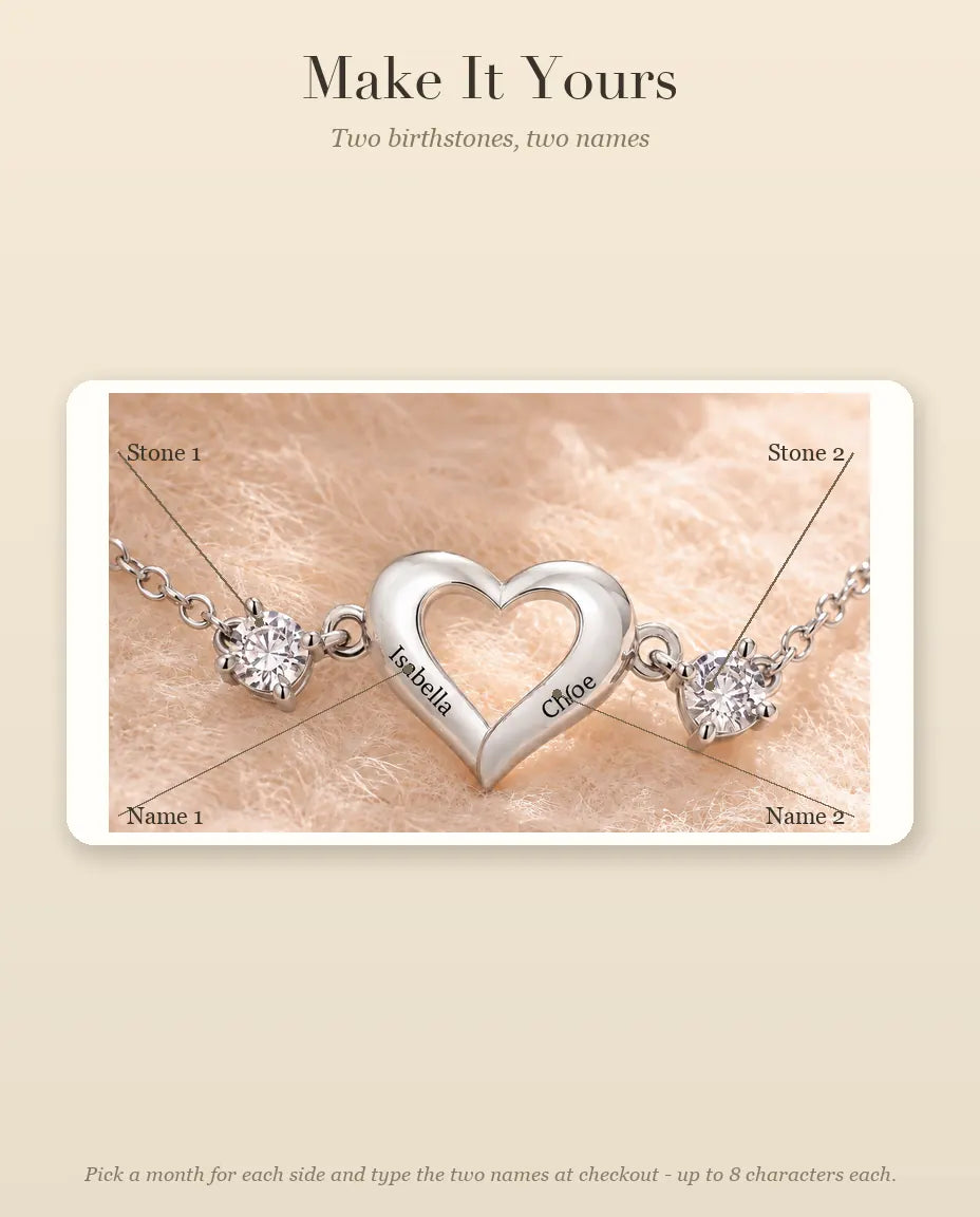 How to personalise the bracelet with two birthstones and two names
