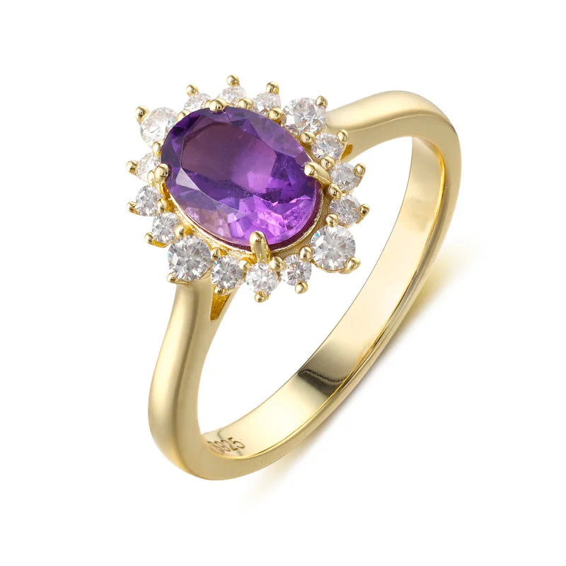 Oval Amethyst Engagement Ring with Moissanite