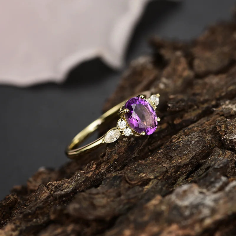 Oval Cut Amethyst Ring with Moissanite