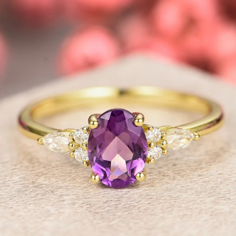 Oval Cut Amethyst Ring with Moissanite