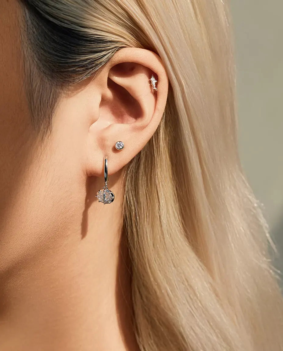 Oval moissanite drop huggie earrings in 925 sterling silver