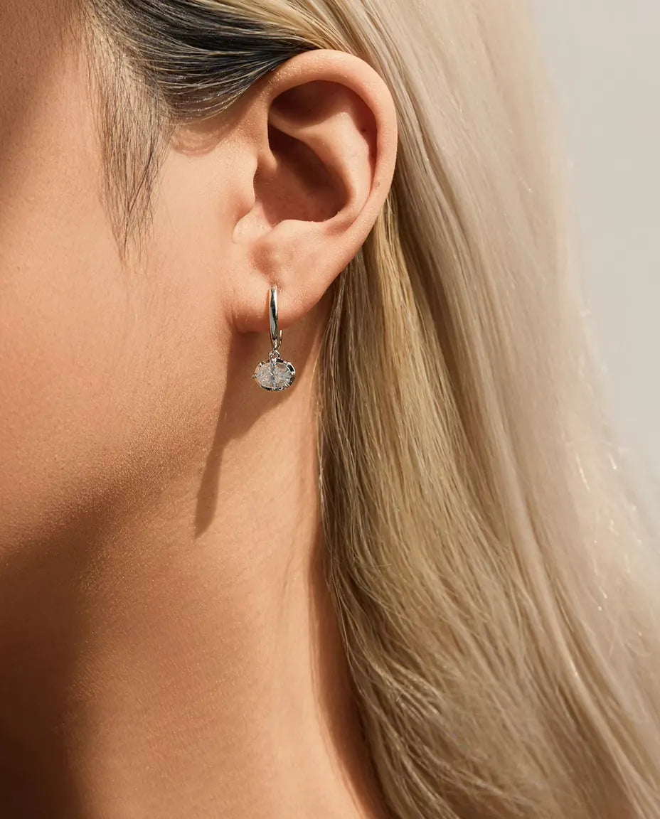 Oval moissanite drop huggie earrings in 925 sterling silver