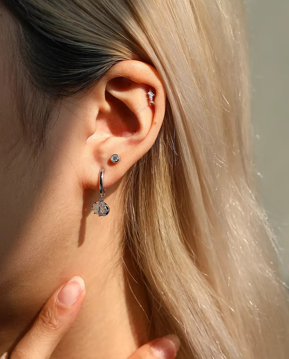 Oval moissanite drop huggie earrings in 925 sterling silver