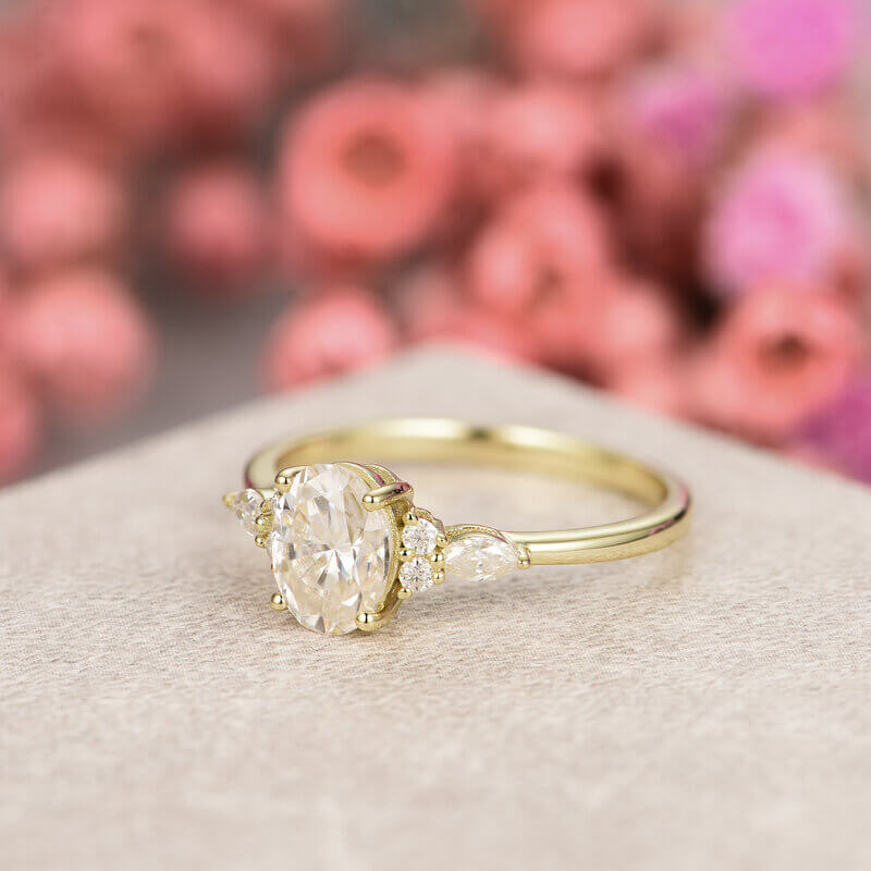 Oval Moissanite Engagement Ring Rose Gold Vintage Floral Diamond Band | La  More Design
