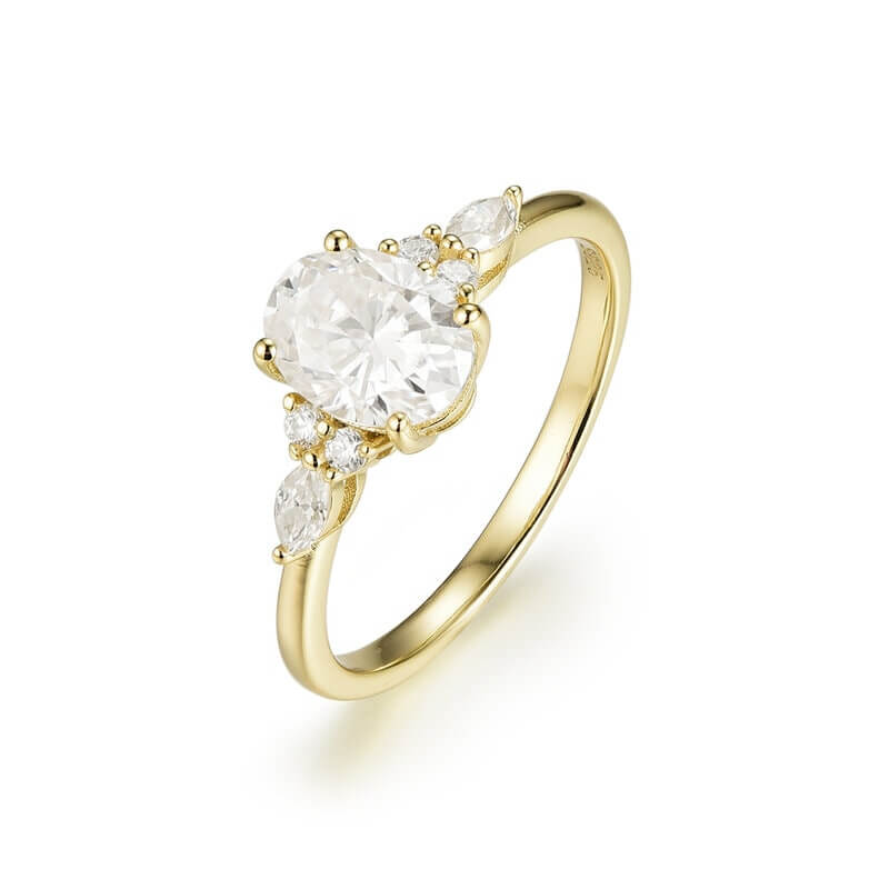 Oval Moissanite Engagement Ring Sterling Silver with Yellow Gold Plated