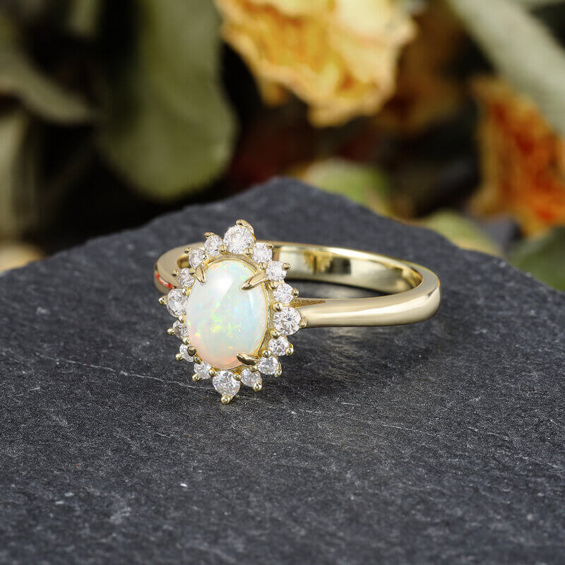 Oval Opal Engagement Ring with Moissanite Sterling Silver