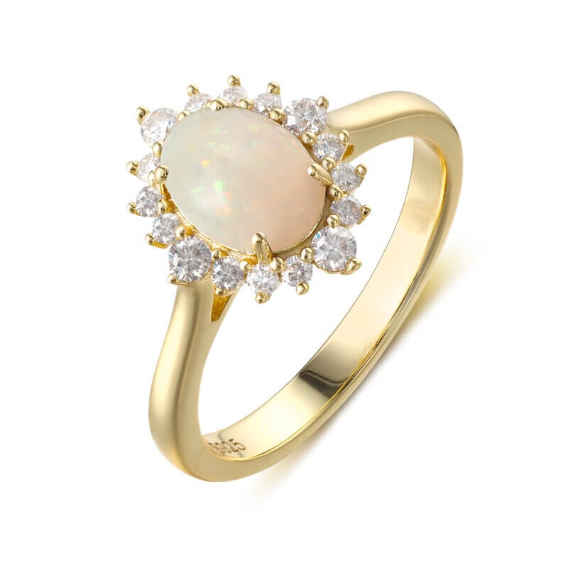 Oval Opal Engagement Ring with Moissanite Sterling Silver