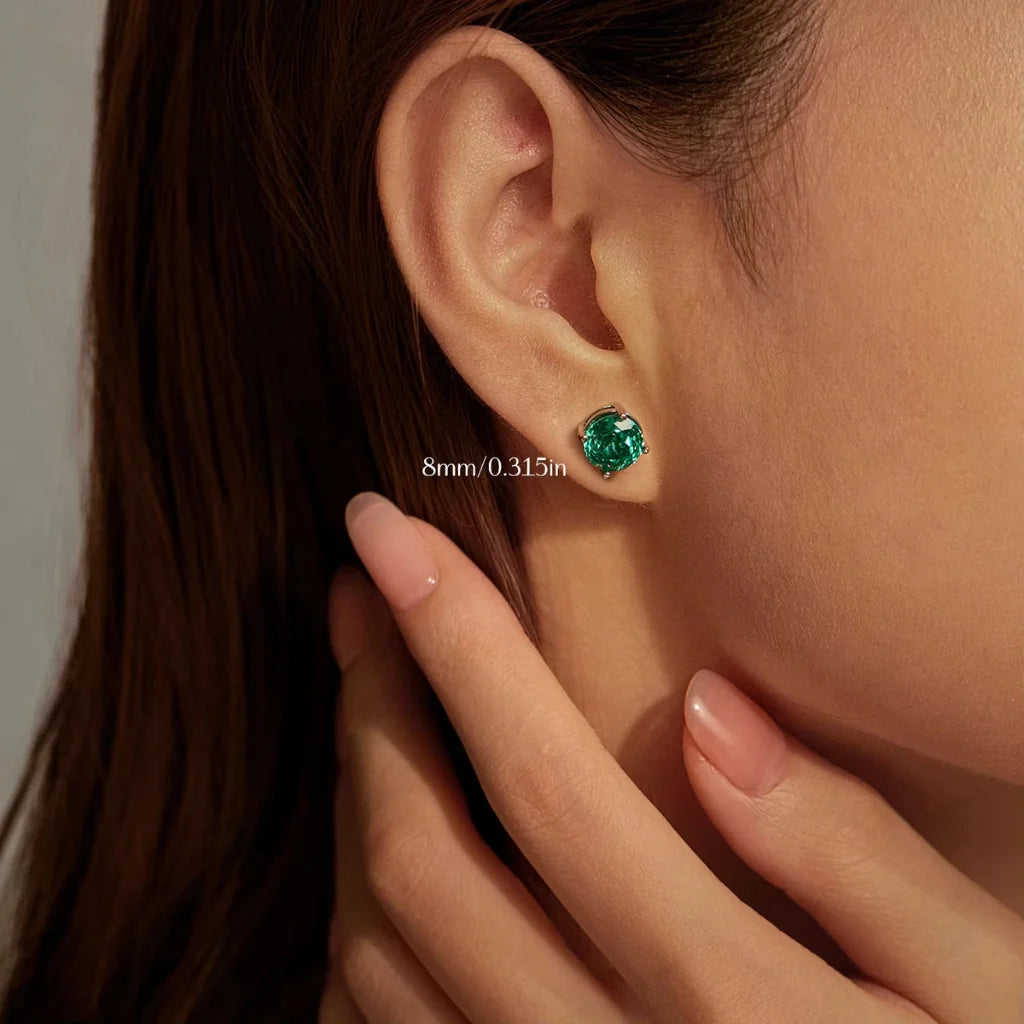 Paraiba Blue Round Rose Cut Sterling Silver Stud Earrings for Women