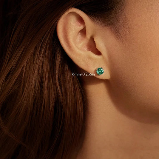 Paraiba Blue Round Rose Cut Sterling Silver Stud Earrings for Women