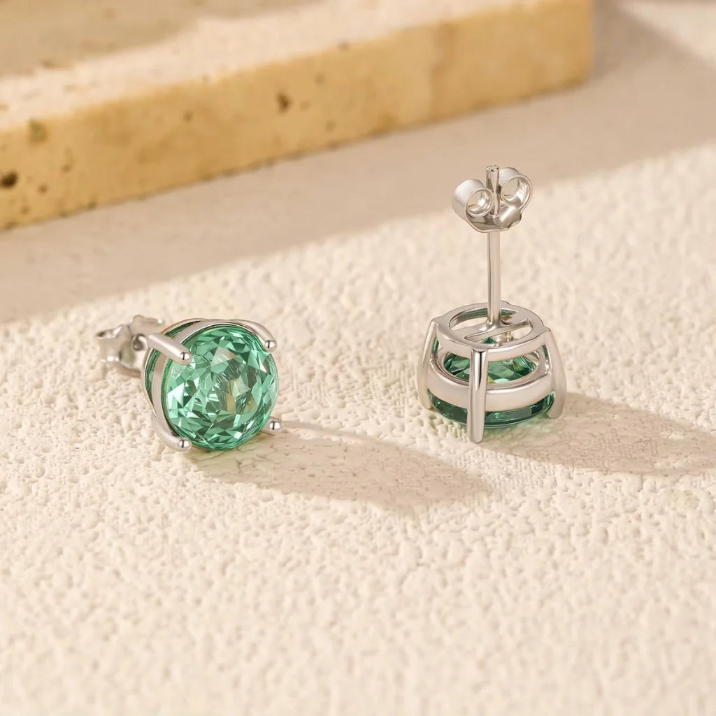 Paraiba Blue Round Rose Cut Sterling Silver Stud Earrings for Women
