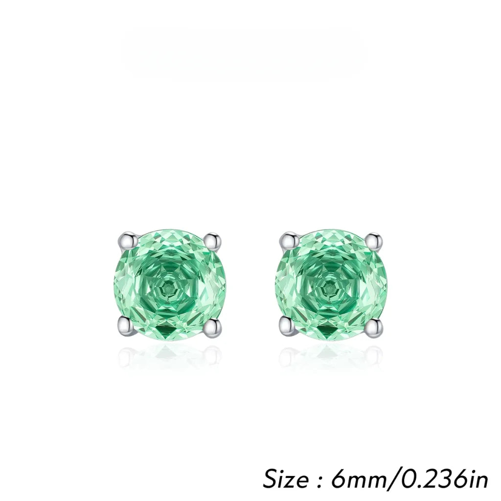 Paraiba Blue Round Rose Cut Sterling Silver Stud Earrings for Women