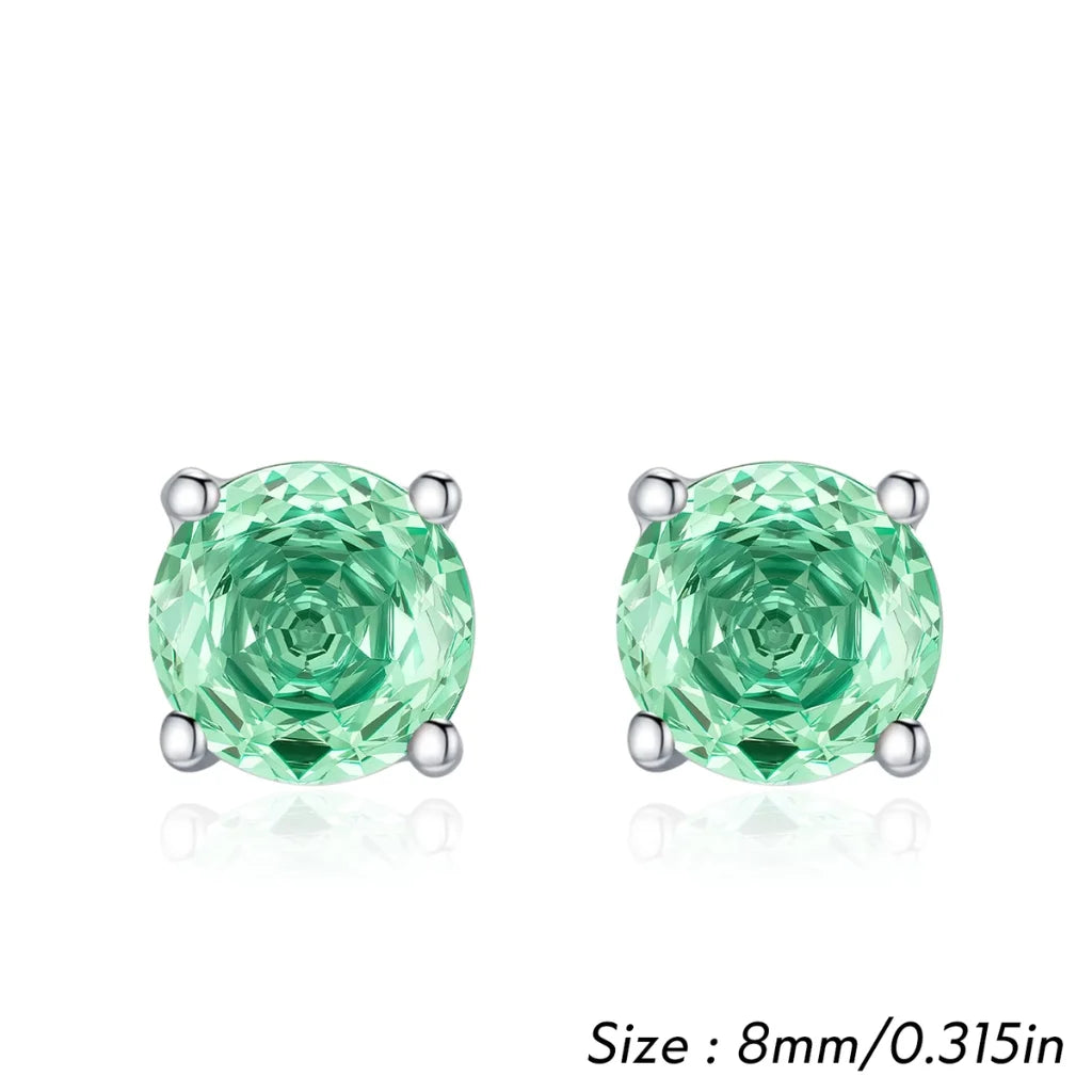 Paraiba Blue Round Rose Cut Sterling Silver Stud Earrings for Women