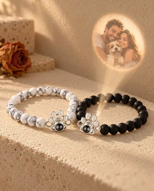 Photo Projection Bracelets for Couples - projecting the hidden photo onto a wall