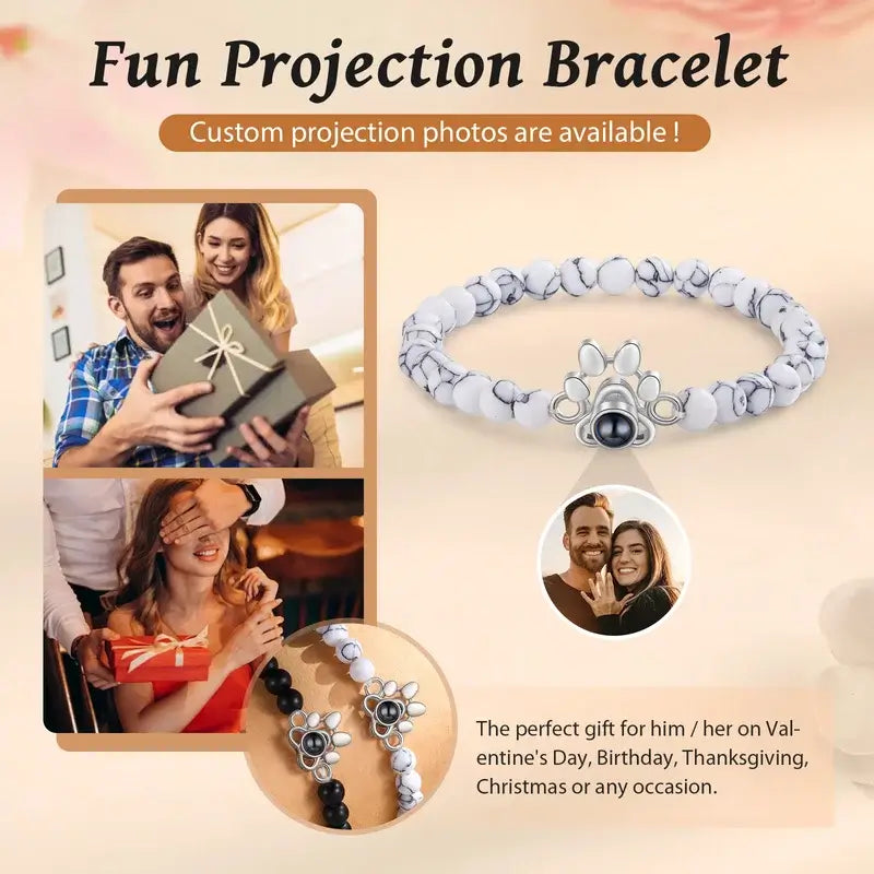 Couple Bracelets with Projection Charm | Matching Bracelets with Couple Photo Inside | His and Her Photo Bracelet