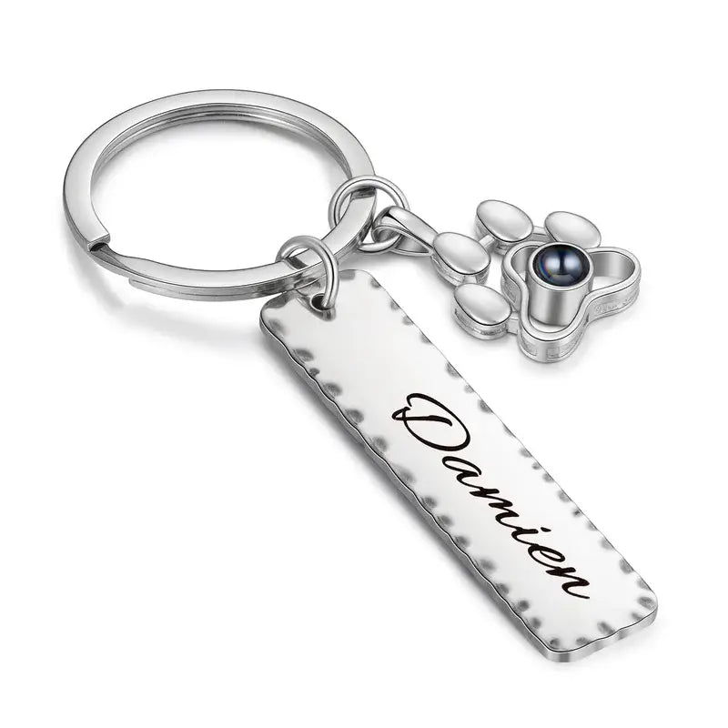 Photo Projection Keyring | Personalised Name Keyring | Tag Bar Engraved Keyring