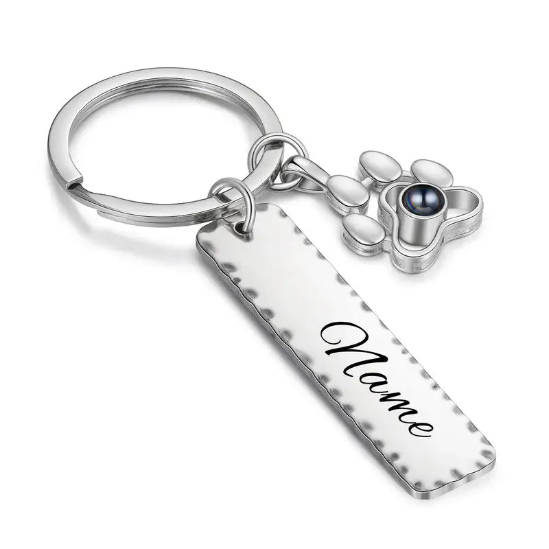 Photo Projection Keyring | Personalised Name Keyring | Tag Bar Engraved Keyring