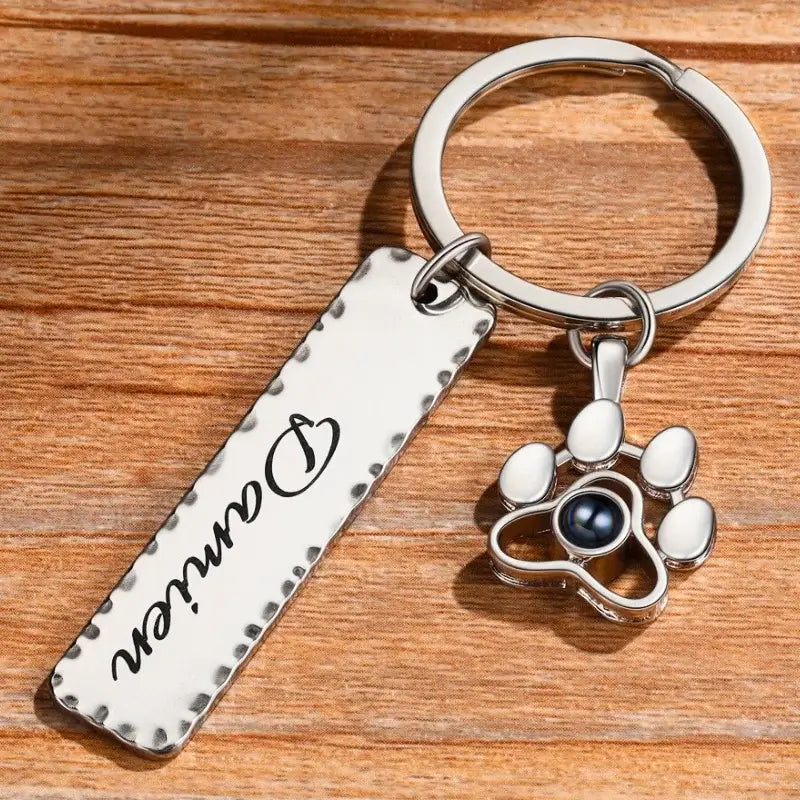 Photo Projection Keyring | Personalised Name Keyring | Tag Bar Engraved Keyring