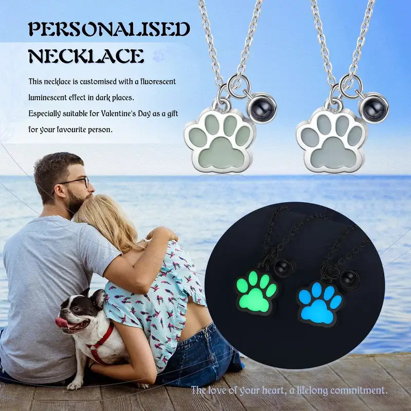 Paw Photo Projection Necklace with Black Night Fluorescent Effect | Necklace with Picture Inside