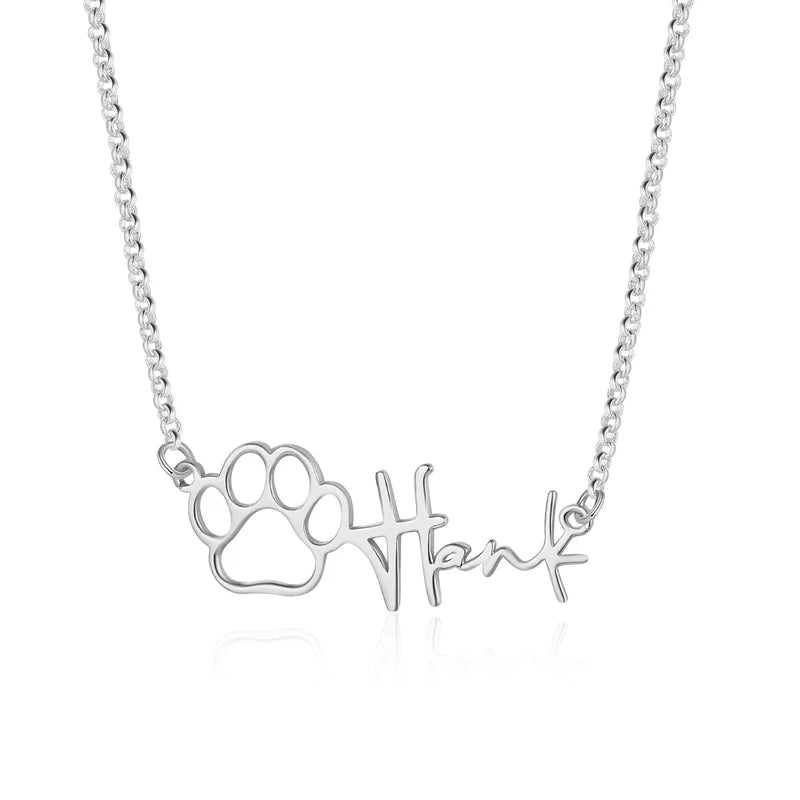 Paw Print Name Necklace, Custom Name Necklace in Silver/Gold/Rose Gold, Personalised Necklace with Name